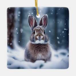 雪に覆われた可愛いウサギ森林セラミックオーナム セラミックオーナメント