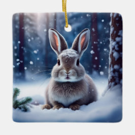 雪に覆われた可愛いウサギ森林セラミックオーナム セラミックオーナメント
