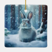 雪に覆われた可愛いウサギ森林セラミックオーナム セラミックオーナメント (裏面)