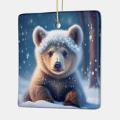 雪に覆われた可愛いクマの子羊の森のセラミックOrnam セラミックオーナメント (左)