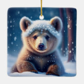 雪に覆われた可愛いクマの子羊の森のセラミックOrnam セラミックオーナメント (裏面)