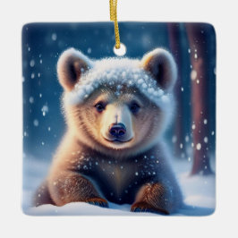 雪に覆われた可愛いクマの子羊の森のセラミックOrnam セラミックオーナメント