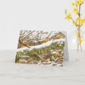 雪に覆われた可愛い雪鳥クリスマス休暇 カード (黄色い花)
