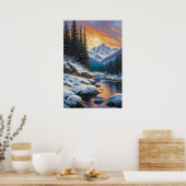 雪に覆われた夕日の輝き ポスター (キッチン)