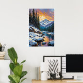 雪に覆われた夕日の輝き ポスター (ホームオフィス)