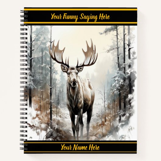 雪に覆われた夕闇の森の中でムース ノートブック (正面)