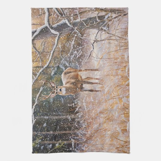 雪に覆われた大きな鹿のおしぼり キッチンタオル (縦)