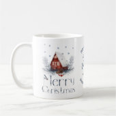 雪に覆われた妖精の家、雪、メリークリスマス コーヒーマグカップ (左)