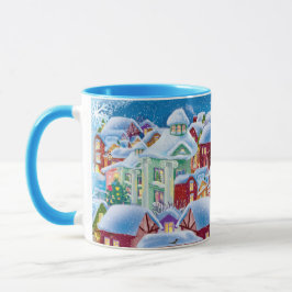 雪に覆われた家々が描かれたクリスマスマグ マグカップ