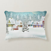 雪に覆われた家々を持つ村の冬の風景 アクセントクッション (正面)