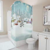 雪に覆われた家々を持つ村の冬の風景  シャワーカーテン (インサイチュ)