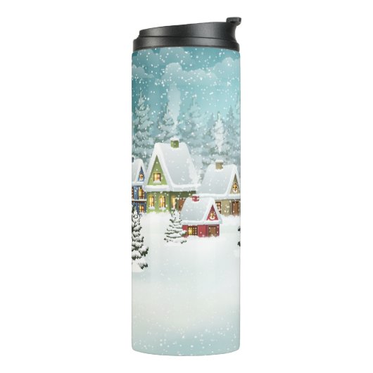 雪に覆われた家々を持つ村の冬の風景  タンブラー (回転左)