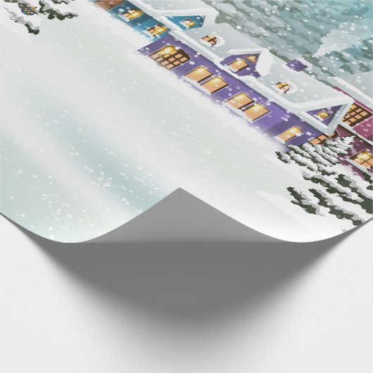 雪に覆われた家々を持つ村の冬の風景  ラッピングペーパー (角)