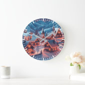 雪に覆われた家にクリスマスライトが灯る ラージ壁時計 (ホーム)