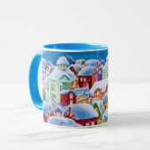 雪に覆われた家のあるクリスマスマグカップ マグカップ (正面左)