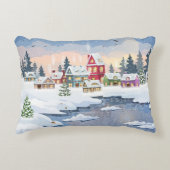 雪に覆われた家のある冬のクリスマスの風景 アクセントクッション (正面)