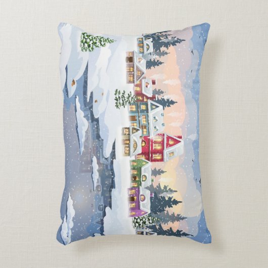 雪に覆われた家のある冬のクリスマスの風景 アクセントクッション (正面(垂直))