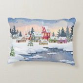 雪に覆われた家のある冬のクリスマスの風景 アクセントクッション (裏面)