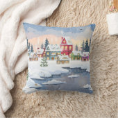 雪に覆われた家のある冬のクリスマスの風景 クッション (ブランケット)