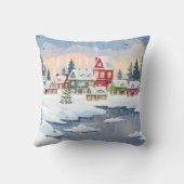 雪に覆われた家のある冬のクリスマスの風景 クッション (裏面)