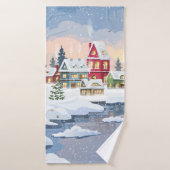 雪に覆われた家のある冬のクリスマスの風景 バスタオル (バスタオル)