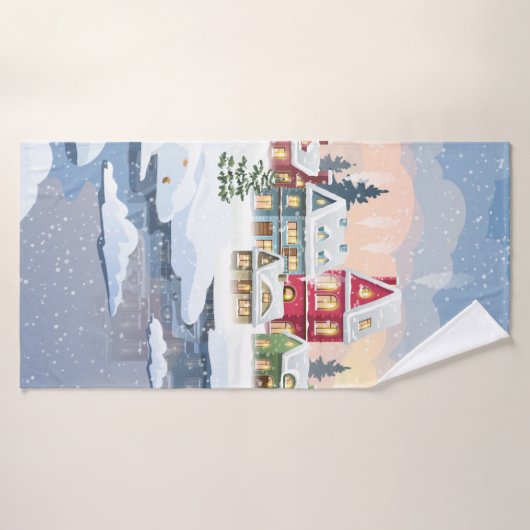 雪に覆われた家のある冬のクリスマスの風景 バスタオル (バスタオル)