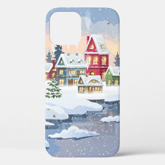 雪に覆われた家のある冬のクリスマスの風景 Case-Mate iPhoneケース (裏面)