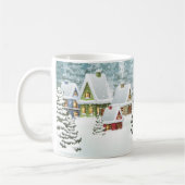 雪に覆われた家のある村の冬景色 コーヒーマグカップ (左)