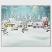 雪に覆われた家のある村の冬景色 ラッピングペーパー (フラット)