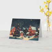 雪に覆われた家飾の木 カード (黄色い花)
