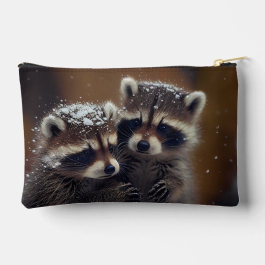 雪に覆われた小さなアライグマたち アクセサリーポーチ (裏面)