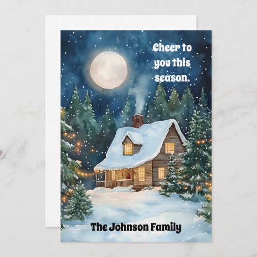 雪に覆われた居心地の良いクリスマスコテージ シーズンカード (正面/裏面)