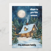 雪に覆われた居心地の良いクリスマスコテージ シーズンカード (正面/裏面)