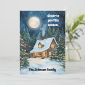 雪に覆われた居心地の良いクリスマスコテージ シーズンカード (スタンド正面)