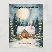 雪に覆われた居心地の良いクリスマスコテージ シーズンポストカード (正面)