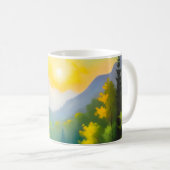 雪に覆われた山々と湖の日の出 コーヒーマグカップ (正面右)