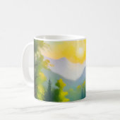 雪に覆われた山々と湖の日の出 コーヒーマグカップ (正面左)