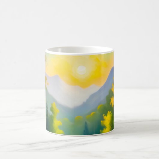 雪に覆われた山々と湖の日の出 コーヒーマグカップ (中央)