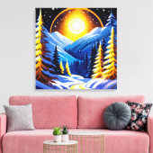 雪に覆われた山々のある冬の夜の風景 キャンバスプリント (インサイチュ (リビング))