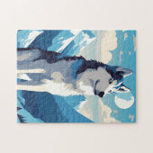 雪に覆われた山々の中のハスキー ジグソーパズル (横)