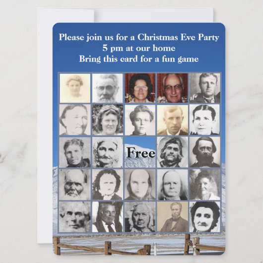 雪に覆われた山の写真と家族のビンゴカード (裏面)