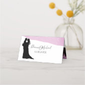 雪に覆われた山の冬の結婚式でカップルを迎える プレイスカード (裏面)