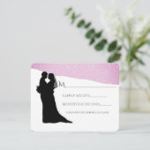 雪に覆われた山の冬の結婚式に夫婦 出欠カード (スタンド正面)