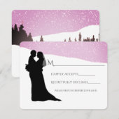 雪に覆われた山の冬の結婚式に夫婦 出欠カード (正面/裏面)