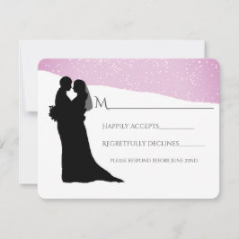 雪に覆われた山の冬の結婚式に夫婦 出欠カード