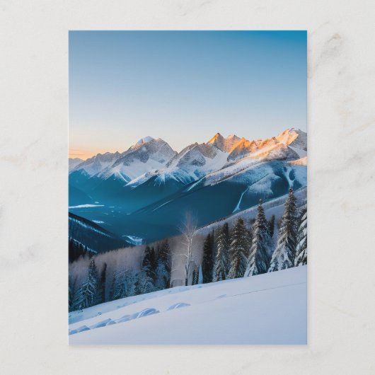 雪に覆われた山の風景 ポストカード (正面)