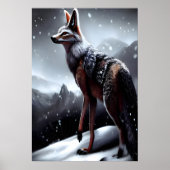 雪に覆われた山AIアートの黒い裏地ジャッカル ポスター (正面)