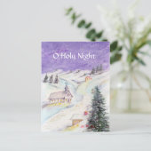 雪に覆われた星空の夜クリスマスの水彩 シーズンポストカード (スタンド正面)