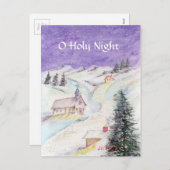 雪に覆われた星空の夜クリスマスの水彩 シーズンポストカード (正面/裏面)