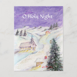 雪に覆われた星空の夜クリスマスの水彩 シーズンポストカード
